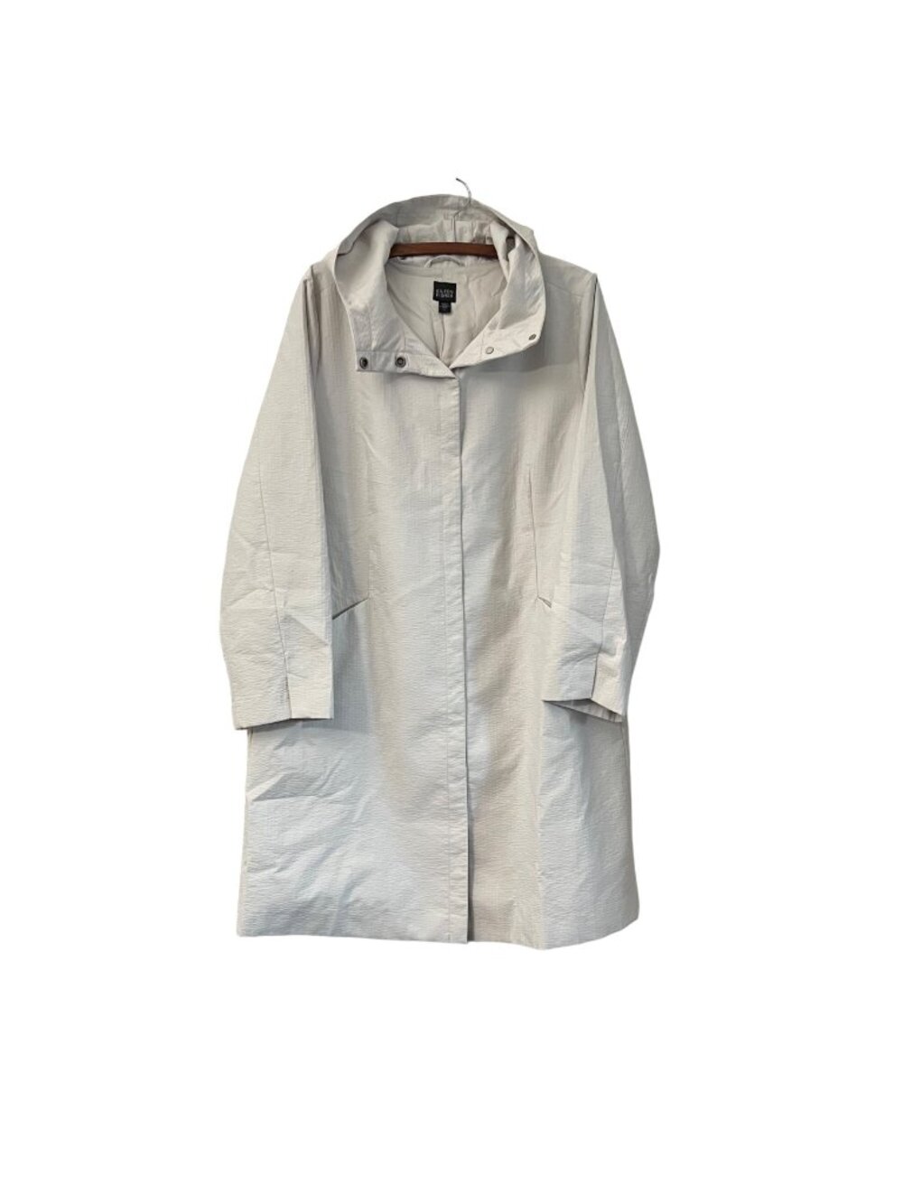 Eileen Fisher Light Gray Hooded Lightweight Anorak Snap Mid Length Jacket Size L